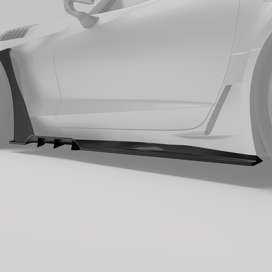 Corvette C7 carbon fiber side skirt, detail of vertical aero vanes
