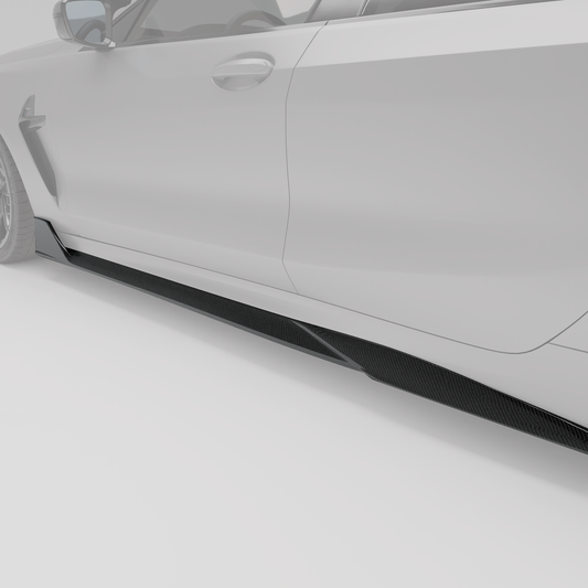 Carbon fiber side skirt twill weave detail for BMW M8