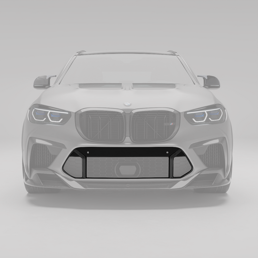 X5M F95 carbon air intake trim rendering, angled detail