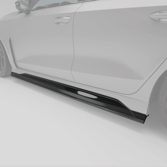 Audi RS3 8Y carbon fiber side skirts, angled profile of weave finish