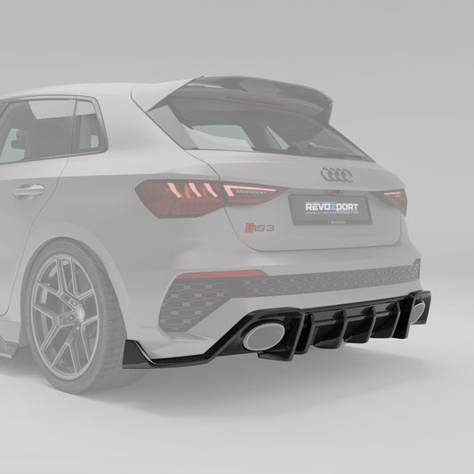 Audi RS3 8Y carbon fiber rear diffuser, angled weave detail