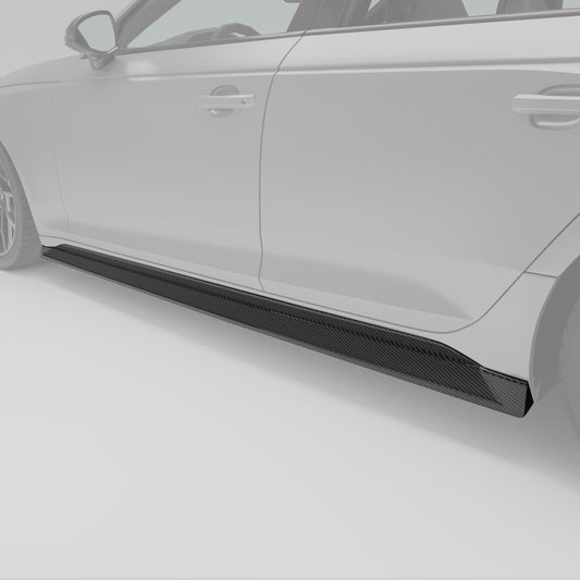 Audi RS4 B9.5 carbon side skirt detail on vehicle