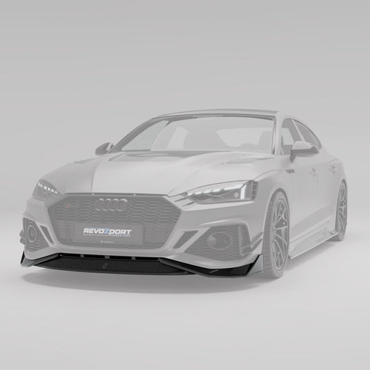 RS5 B9.5 carbon front splitter angled detail along the lower bumper