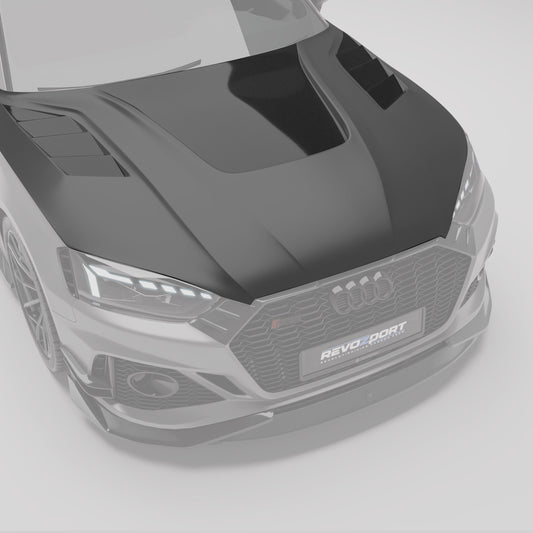 RS5 B9.5 carbon hood angled detail showing the contour lines