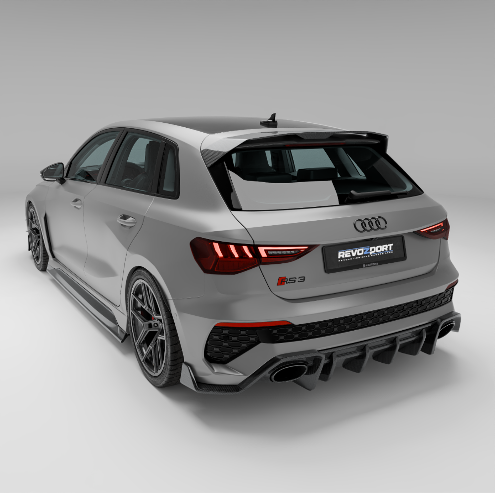 Audi RS3 8Y Sportback carbon fiber roof spoiler, installed roof view