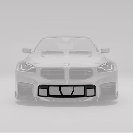 BMW M2 G87 carbon front trim mounted, angled detail