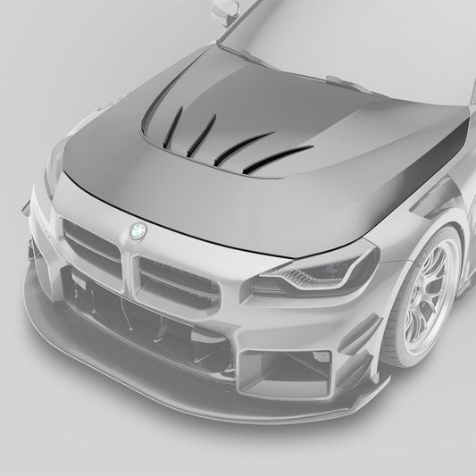 BMW M2 G87 carbon hood, integrated strake detail close-up