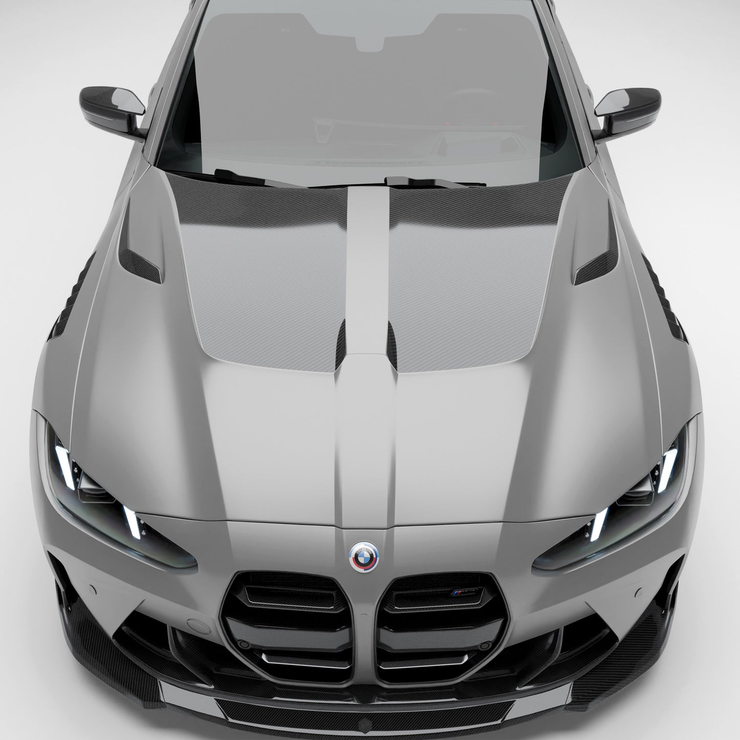 BMW M3 G81 carbon fiber hood installed top down presentation