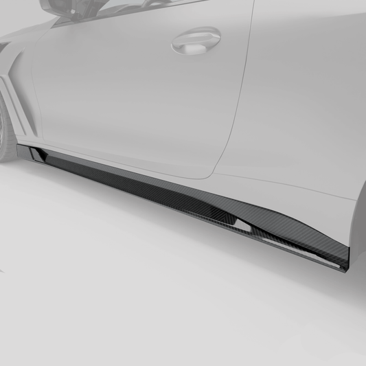 BMW M4 G82 carbon side skirt fitted along coupe rocker