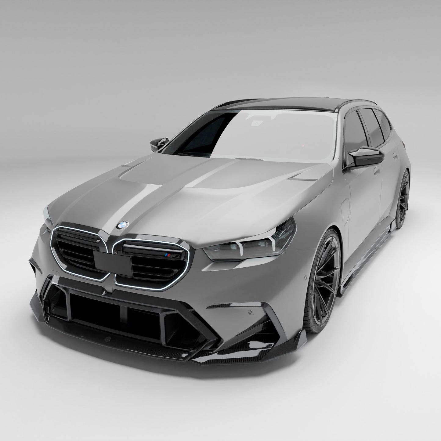 Front bumper carbon splitter mounting detail for BMW M5 G99