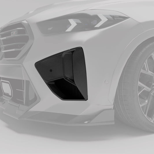 BMW X6M F96 LCI carbon fiber air vent angled close-up