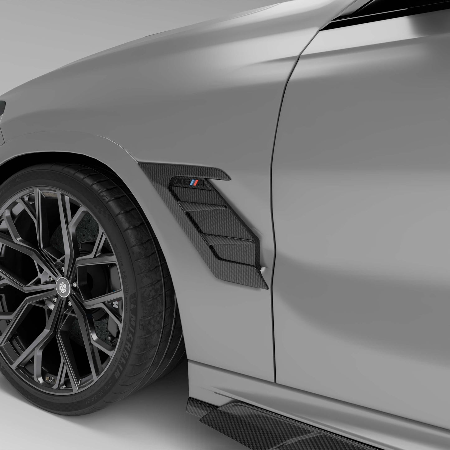 BMW X6M F96 LCI carbon side vent twill weave detail close-up