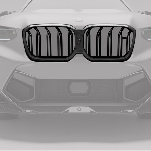 BMW X3M F97 LCI carbon grille highlighted on the front fascia