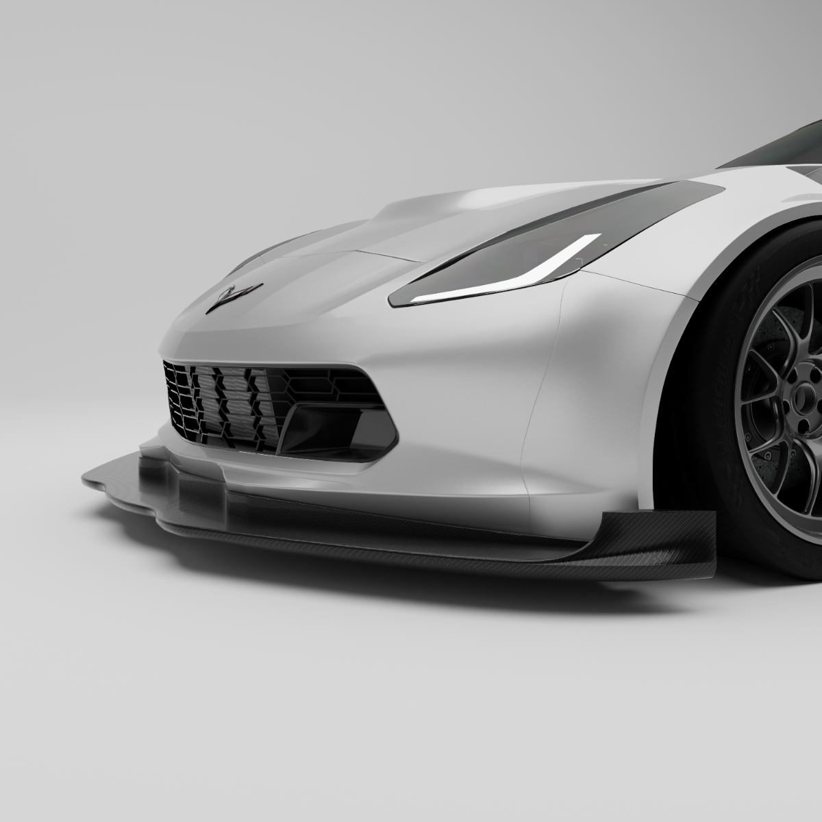 Corvette C7 carbon fiber front splitter and air dam angled view