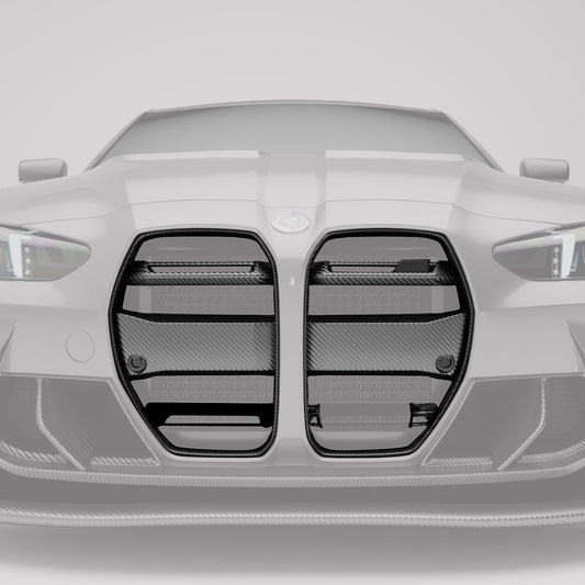 BMW M3 G80 carbon fiber front grille with ACC angled detail view