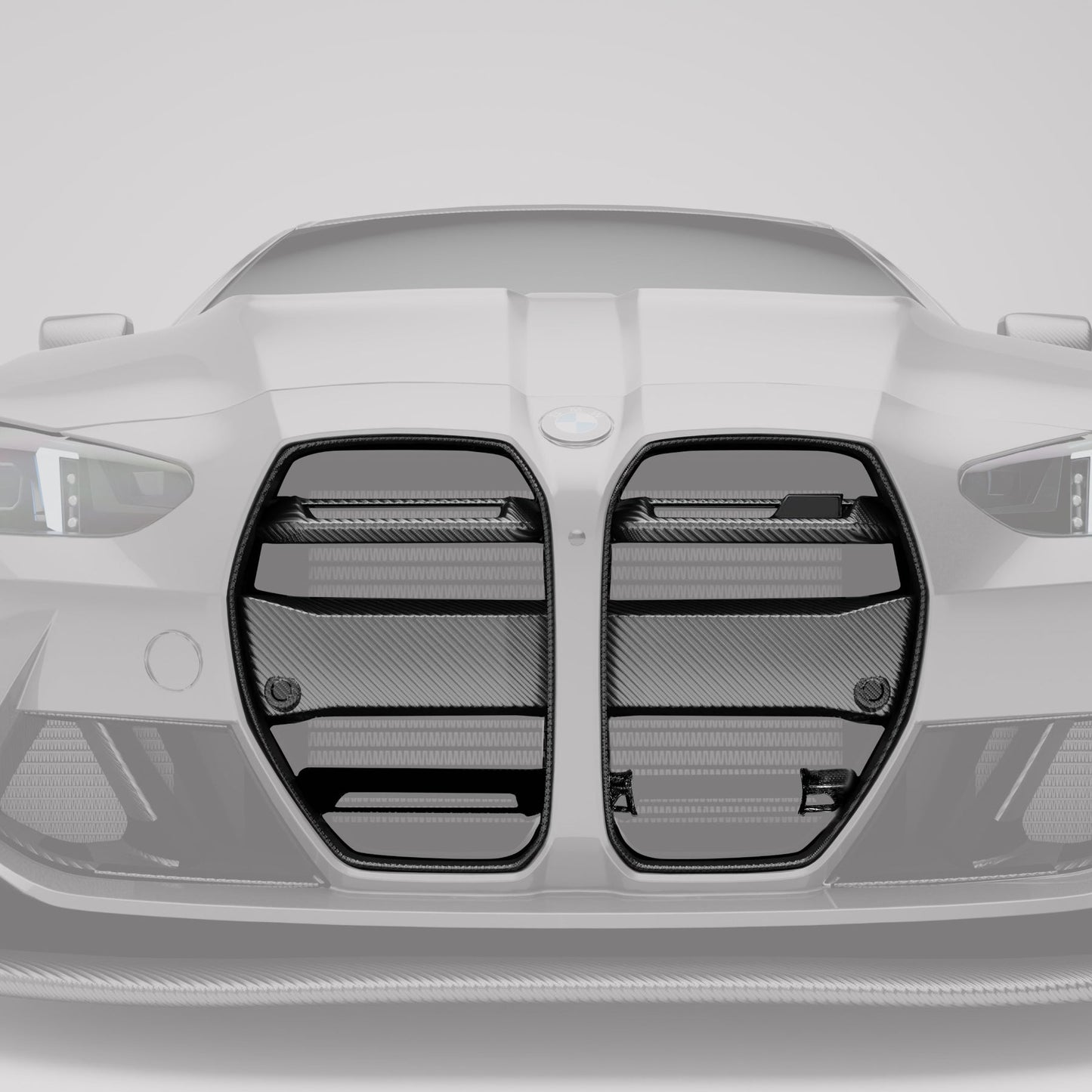 BMW M4 G82 carbon fiber front grille with ACC angled detail view