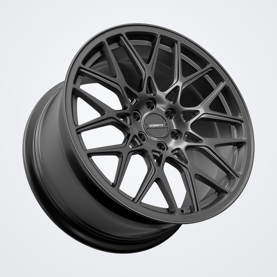 VX-05 forged wheel in black, three-quarter view