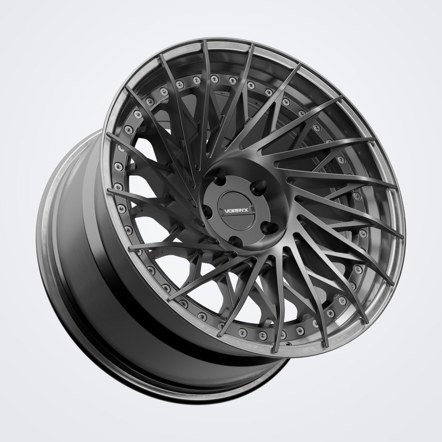 VX-21 forged wheel in black, three-quarter view