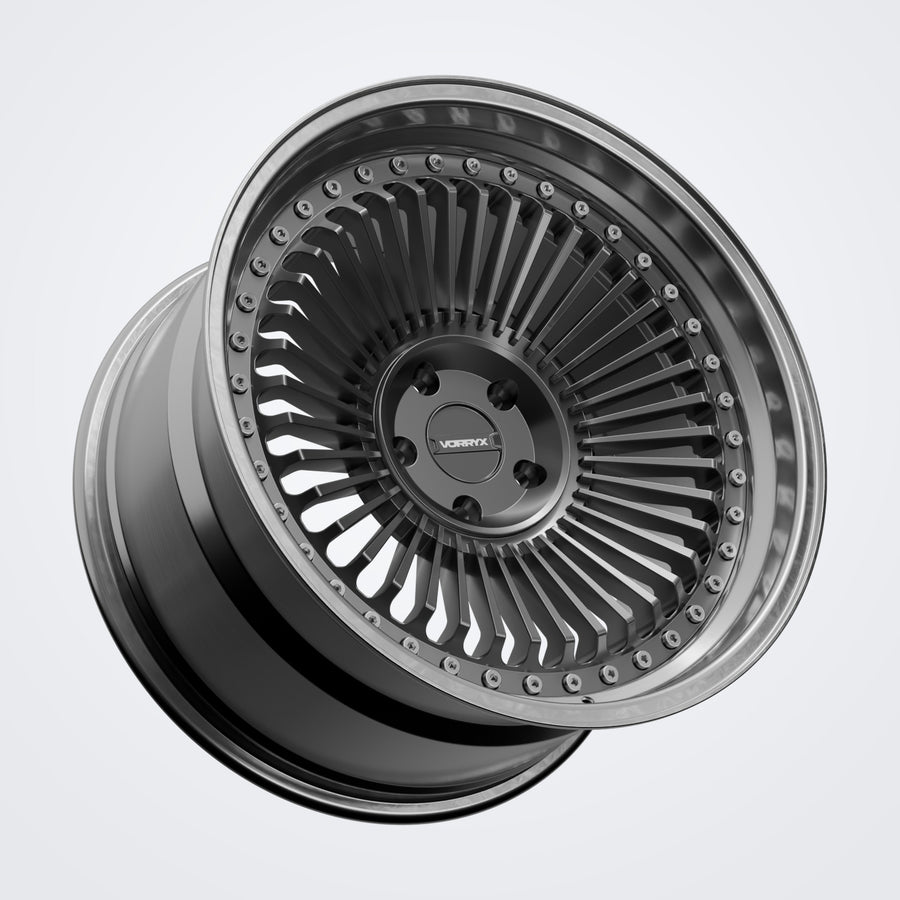 VX-22 forged wheel in black, three-quarter view