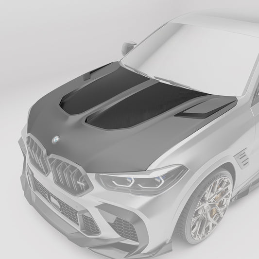 Carbon fiber hood for X6M F96 shown from a second angle