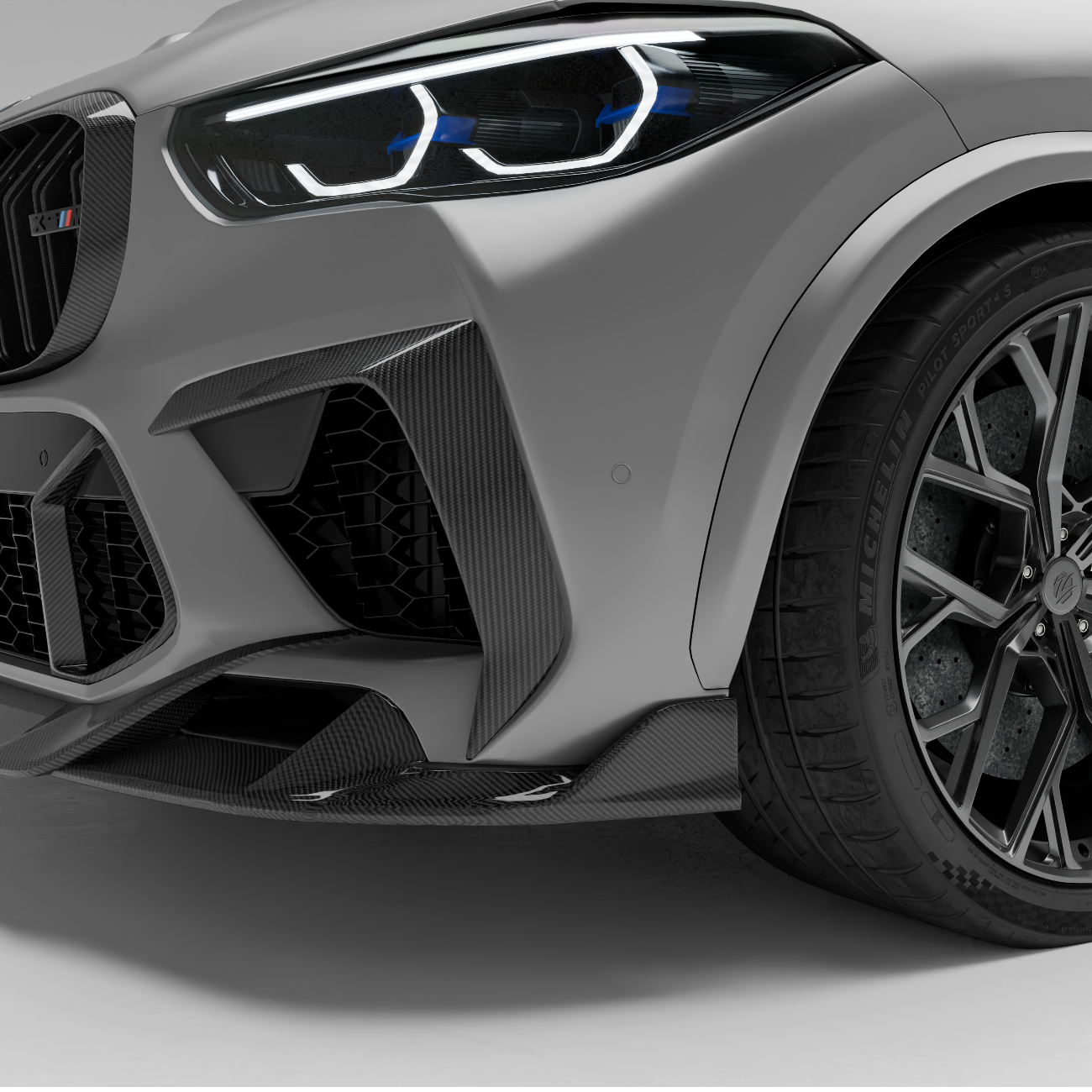 BMW X5M F95 Pre-LCI carbon fiber front canards, rendered front view