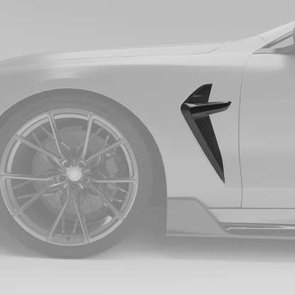 M8 F93 carbon fender vent rendering, angled detail