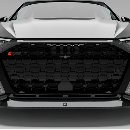 RS3 8Y carbon front grille installed front bumper view