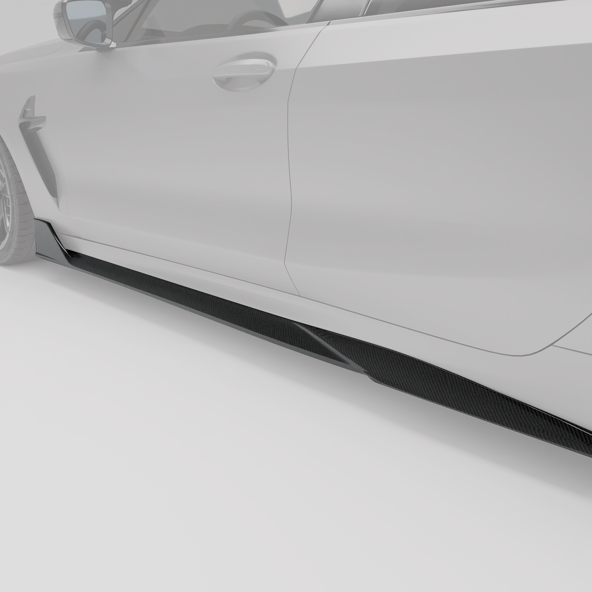 Carbon fiber side skirt twill weave detail for BMW M8