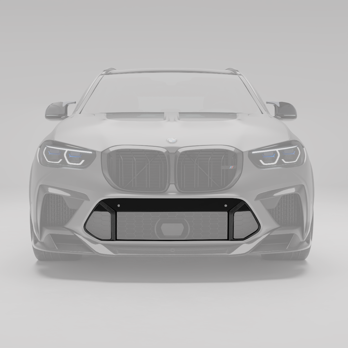 X5M F95 carbon air intake trim rendering, angled detail