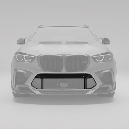 X5M F95 carbon air intake trim rendering, angled detail