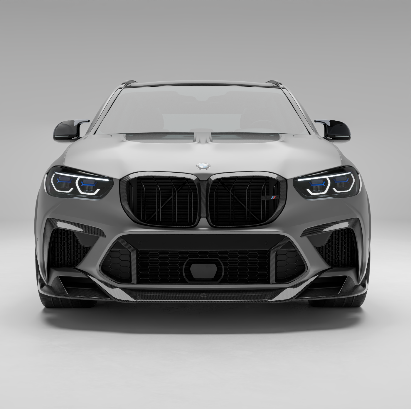 BMW X5M F95 Pre-LCI carbon fiber air intake trim, rendered front view