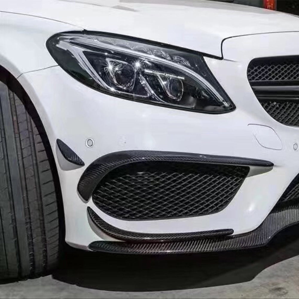 Carbon Fiber Front Bumper Canards Glossy Trim for Benz W205 2door 4door sedan sport(2014-2018)
