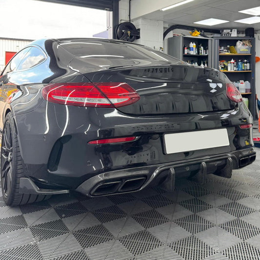 ST Style Carbon Fiber Rear Diffuser For Mercedes Benz C‑Class W205 Pre‑Facelift Coupé (2014–2018)
