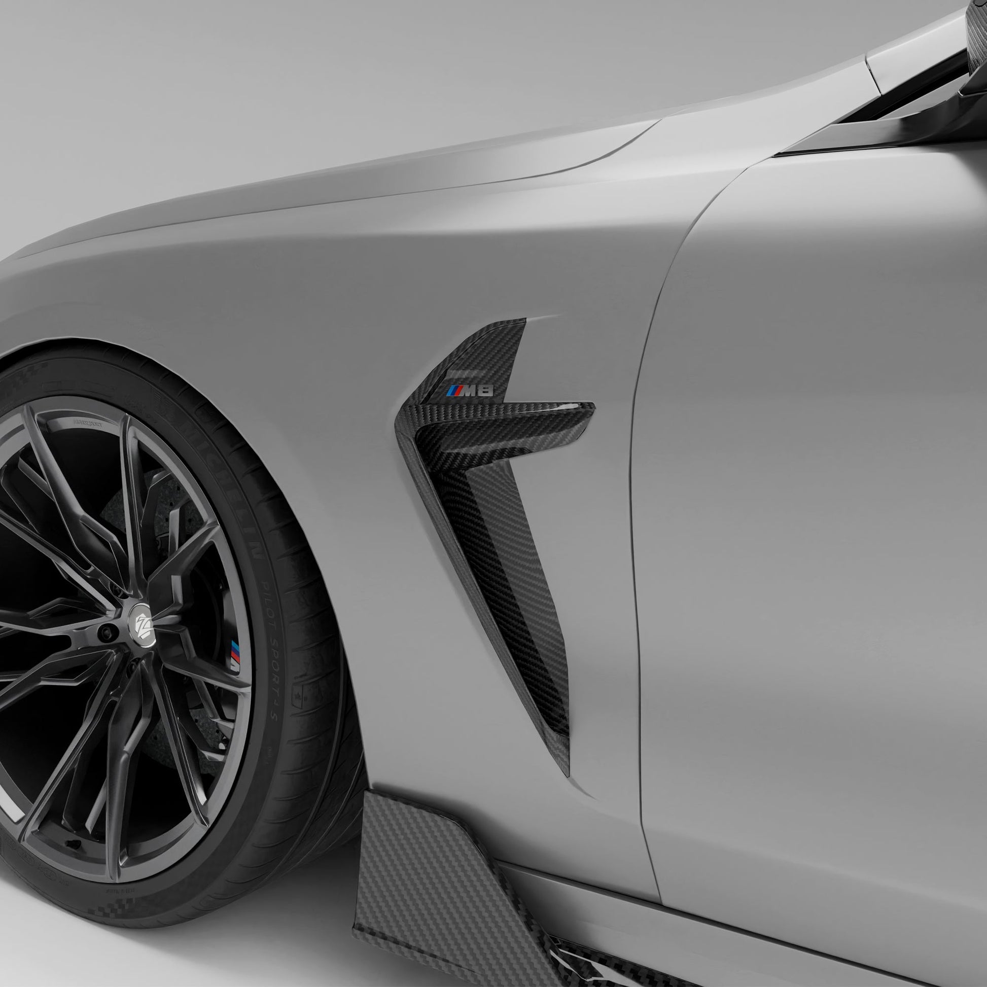 Carbon fiber side fender trim surface pattern detail