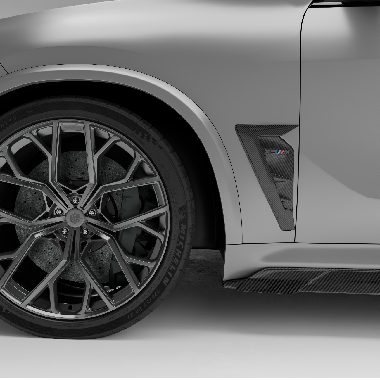 BMW X5M F95 Pre-LCI carbon fiber side fender vent, rendered side view