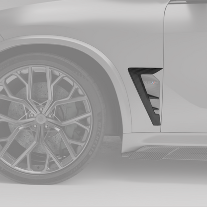 X5M F95 carbon fender vent rendering, angled detail