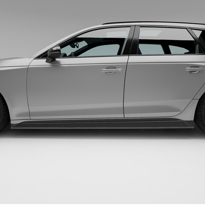 Audi RS4 B9.5 Avant carbon side skirt underside fitment view