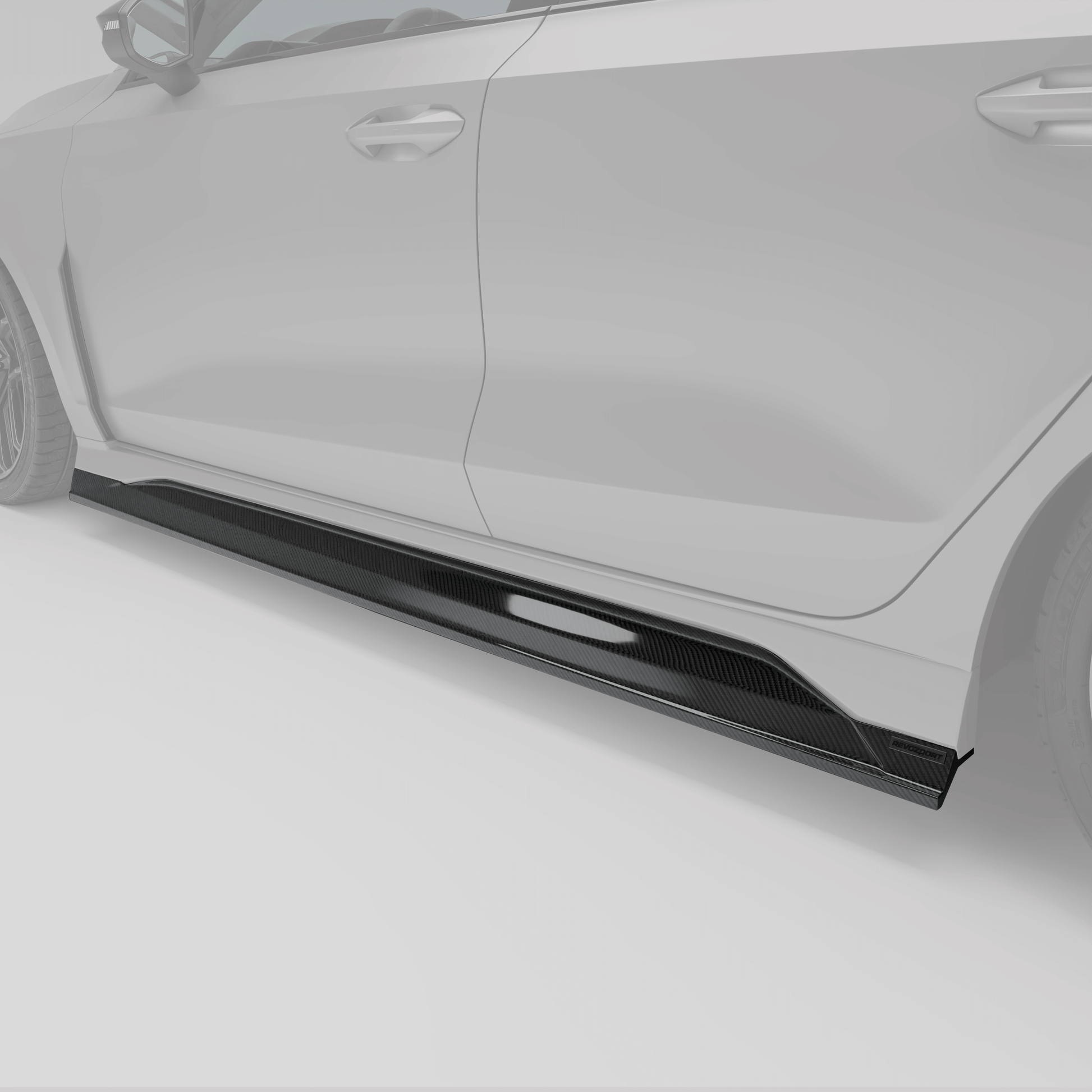 Audi RS3 8Y carbon fiber side skirts, angled profile of weave finish