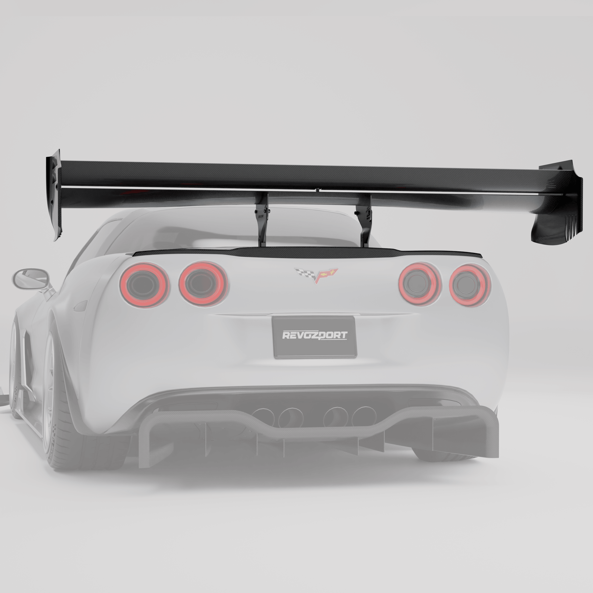 Corvette C6 carbon fiber rear spoiler shown from a rear angle