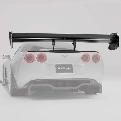 Corvette C6 carbon fiber rear spoiler shown from a rear angle
