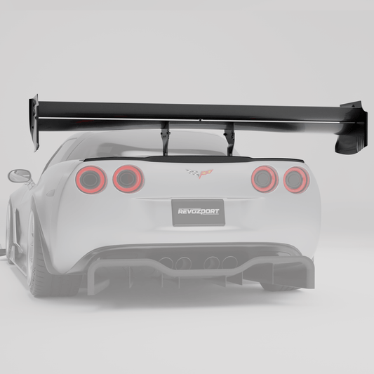 Corvette C6 carbon fiber rear spoiler shown from a rear angle
