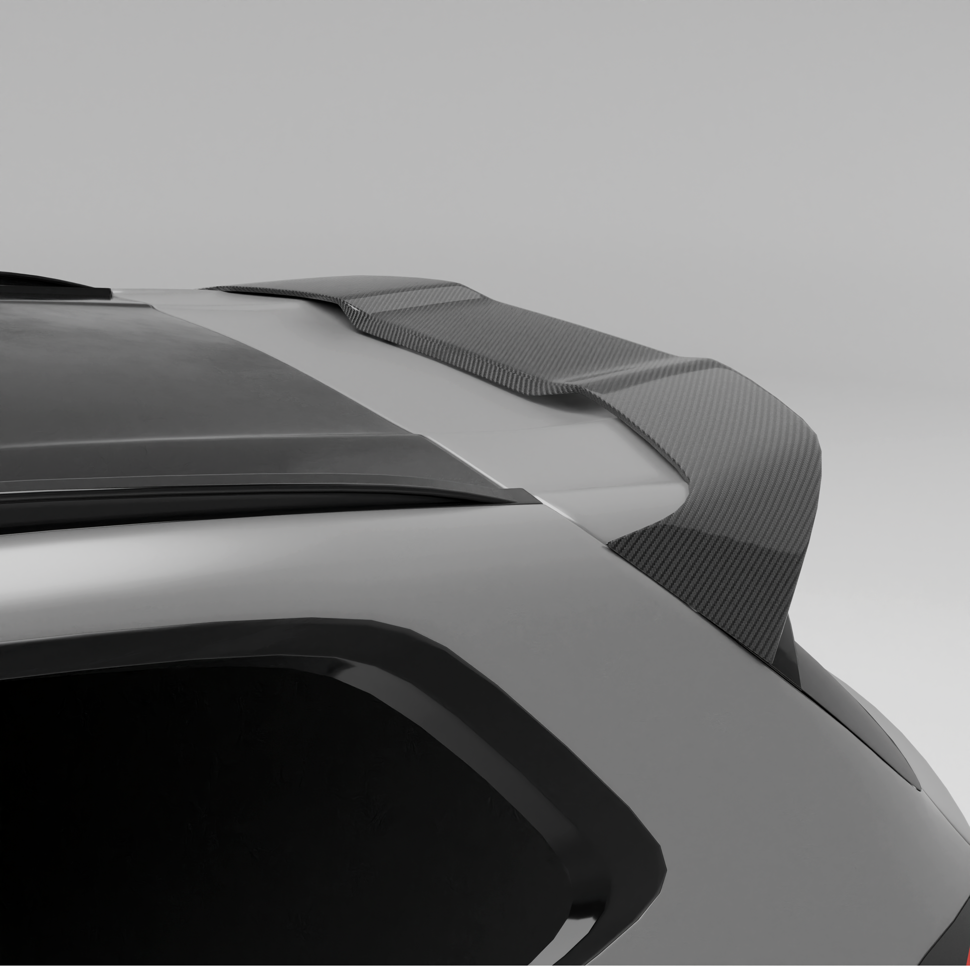 BMW X3M F97 LCI carbon fiber roof spoiler rear three-quarter view