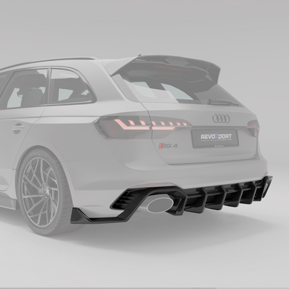 Audi RS4 B9.5 carbon rear diffuser angled product view