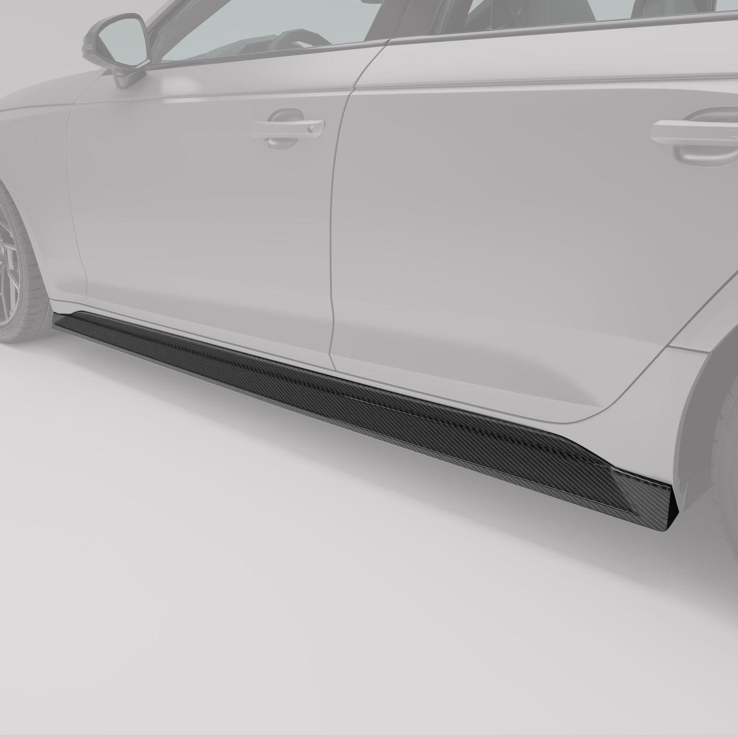 Audi RS4 B9.5 carbon side skirt detail on vehicle