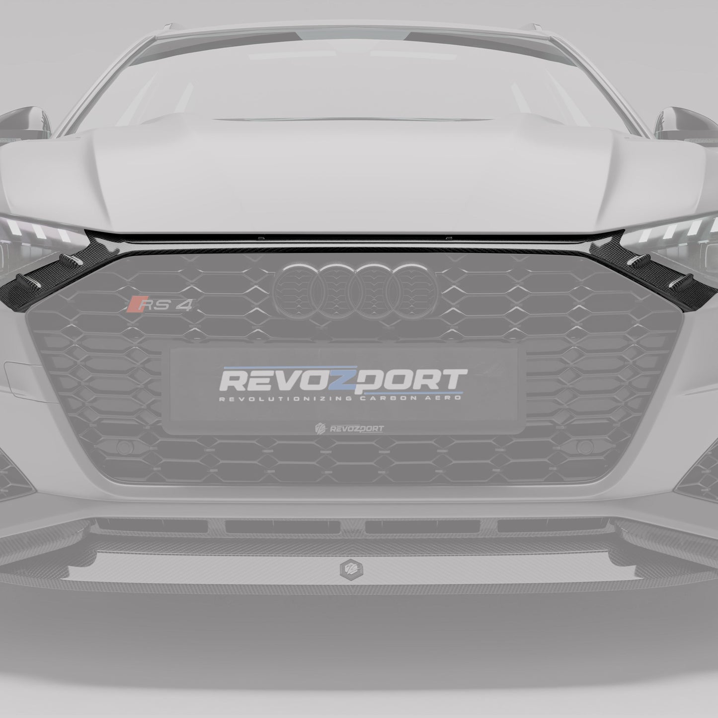 Audi RS4 B9.5 carbon fiber grille close detail on car