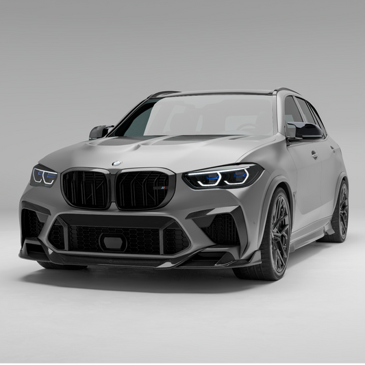 BMW X5M F95 Pre-LCI carbon fiber front lip, rendered angled view