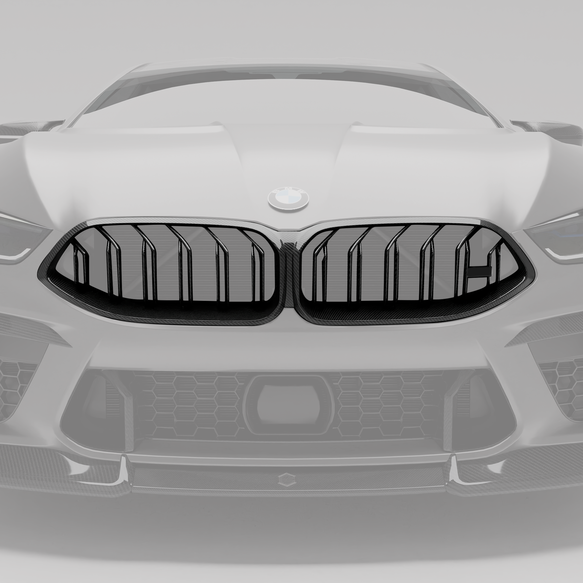 BMW M8 F93 carbon fiber kidney grille angled weave detail
