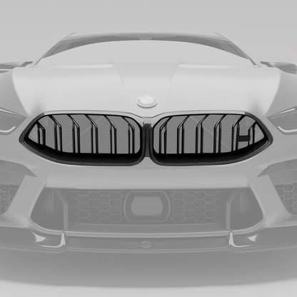 BMW M8 F93 carbon fiber kidney grille angled weave detail