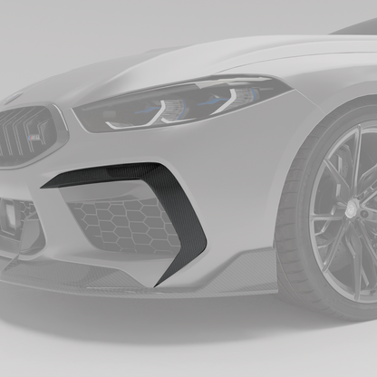 BMW M8 F93 carbon fiber front canards angled weave detail