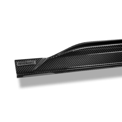 RS3 8Y carbon side skirt full length installed view